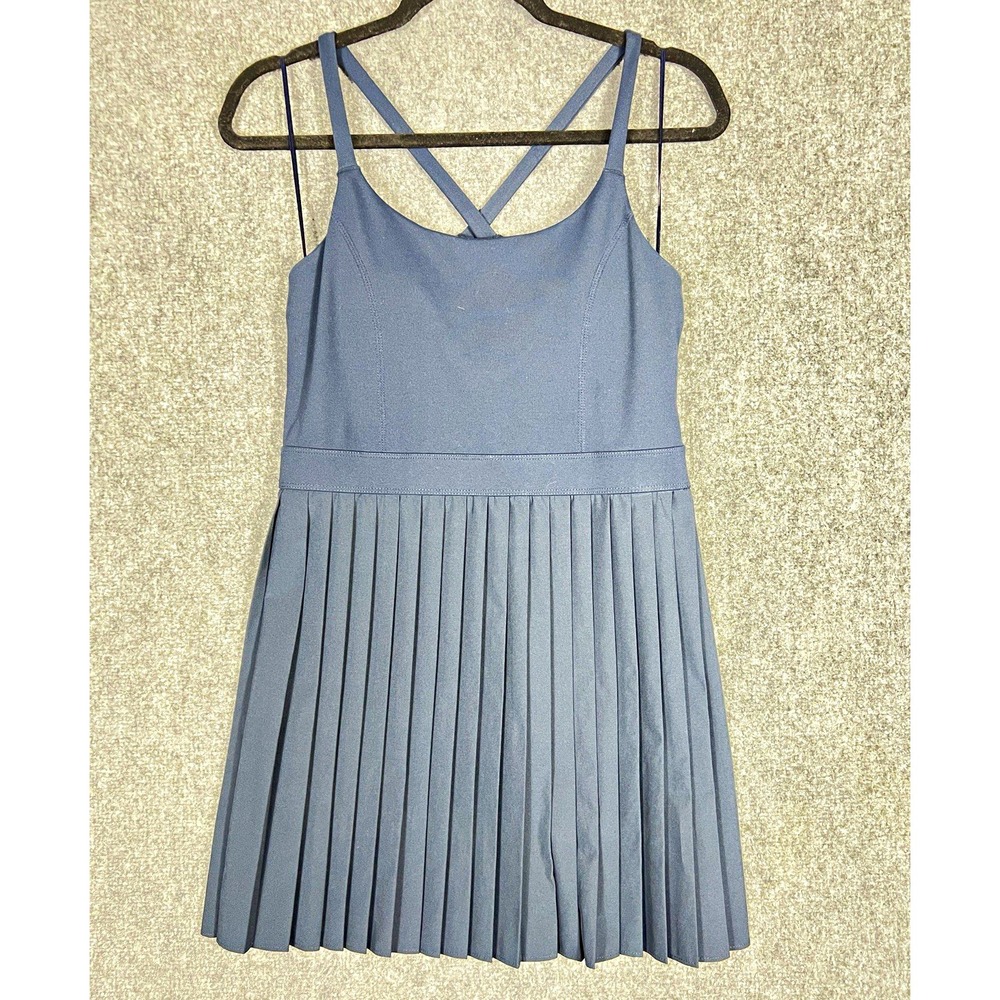 Zella Women's Pleated Tennis Dress w/ Built-In Shorts Liner Gray Size S